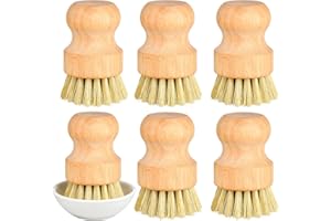 Supkiir 6Pcs Natural Sisal Dish Brush, Soft Bamboo Brush with Ceramic Tray, No Scratch Dish Scrubber Vegetable Brush for Clea