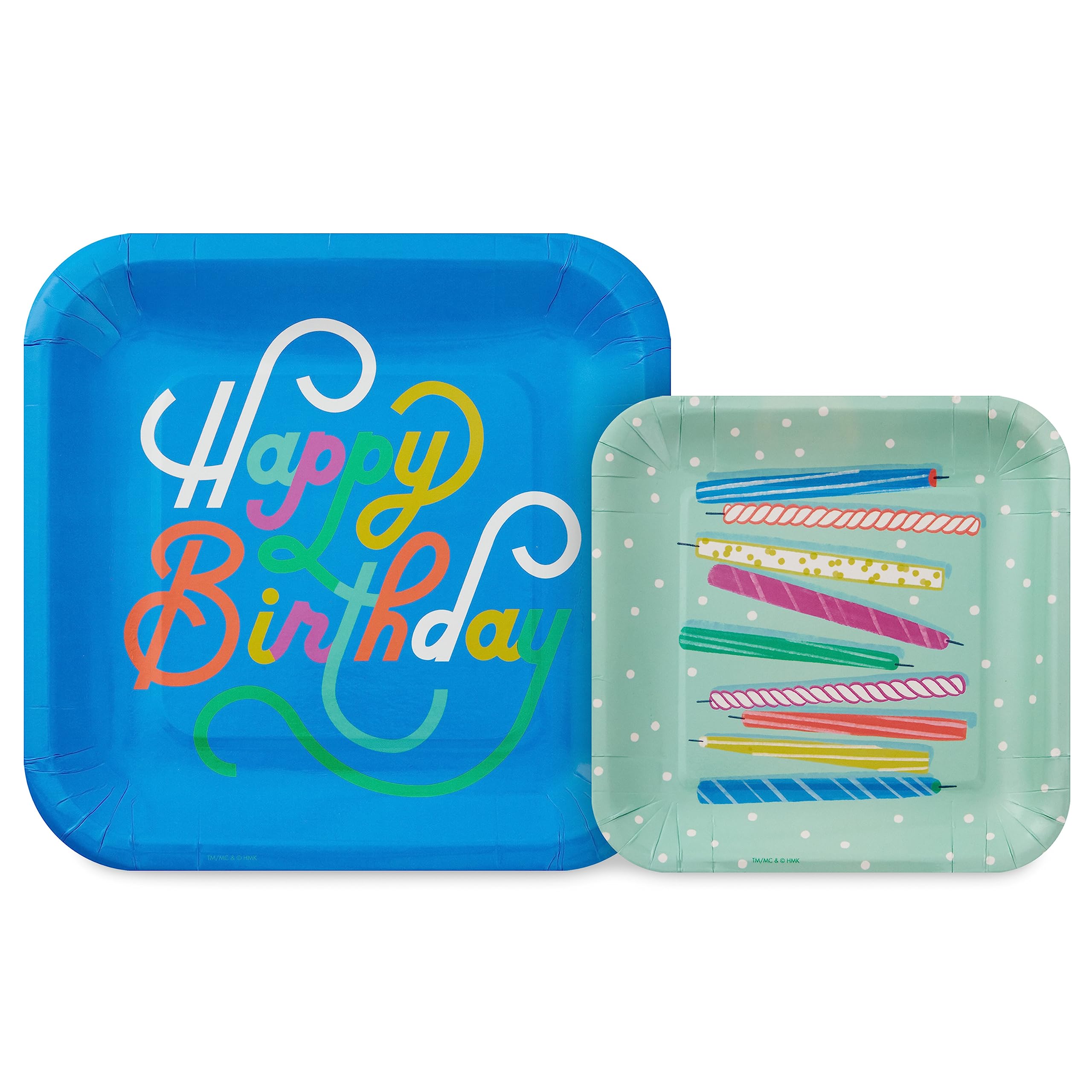 Hallmark Blue and Mint Green Birthday Party Supplies (16 Square Dinner Plates, 16 Square Dessert Plates, 16 Beverage Napkins, 16 Dinner Napkins) Stars and Candles