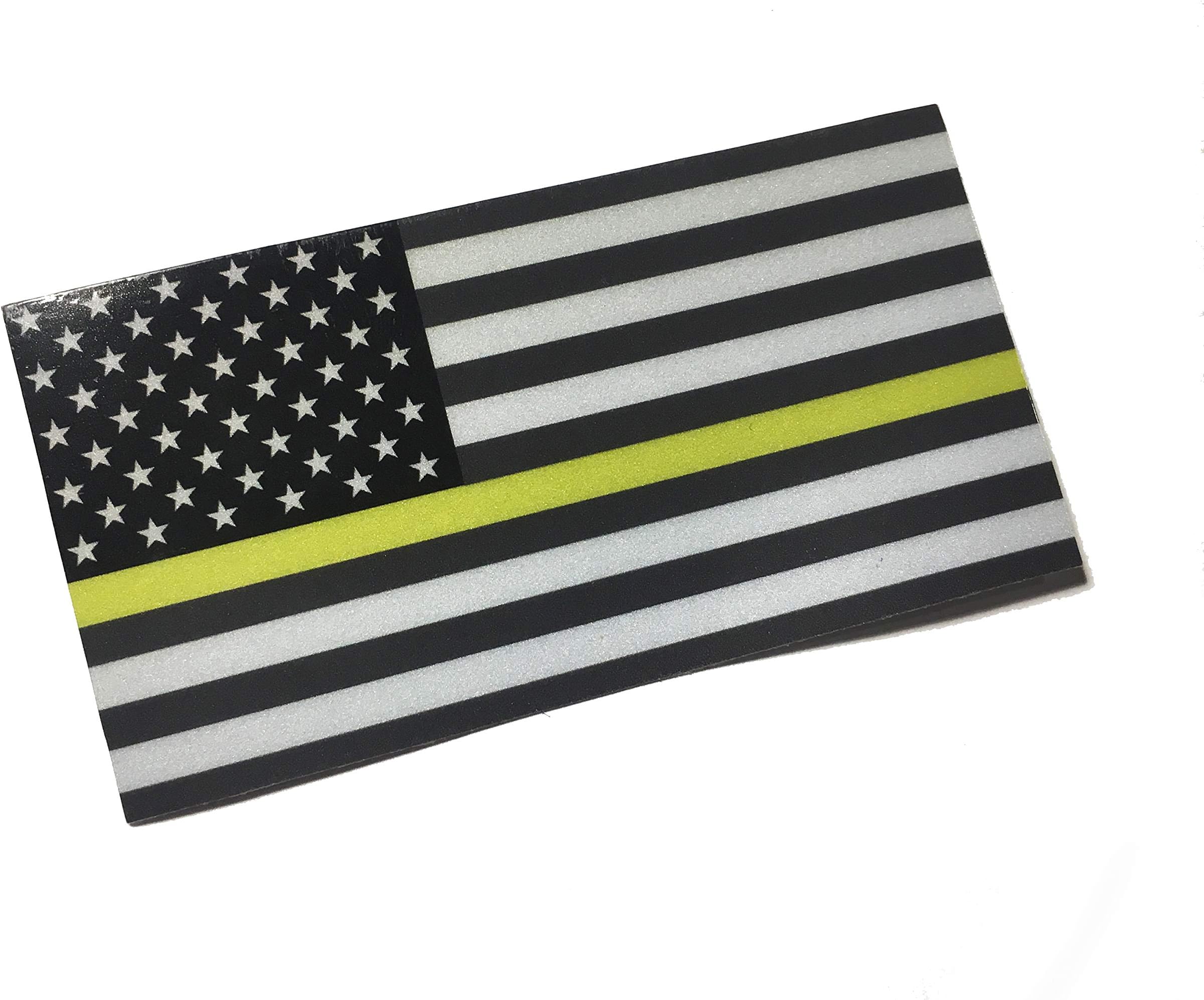 3M Reflective Thin Yellow Line 3.5 X 2 Decal Sticker United States Us Flag Tactical Police Law Enforcement