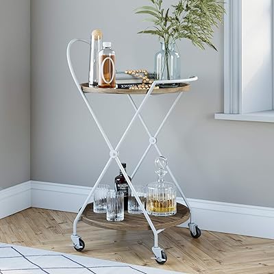 Nathan James Sage Retro, Mid-Century, Round, Rolling Bar 2-Tier Trays