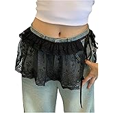 SHENHE Women's Sheer Lace Wrap Mini Skirt Tie Side Ruffle Layering Micro Skirt Waist Accessory
