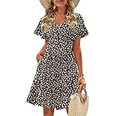 Zeagoo Women's Floral Swing Sleeve Summer Sundress Tshirt Dress Cute Swing Mini Babydoll Dress A-Line Flowy Short Black