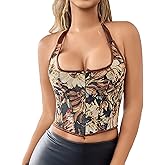 Mealah Women's Sexy Gothic-Halter Bustier-Corset Tops - Vintage Floral With Buckle Lace-Up-Boned Overbust Corsets Top