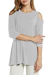 Afibi Womens Cold Shoulder 3/4 Sleeve Swing Tunic