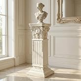 GRASOLAR Large 35.5" H Vintage Corinthian Column Pillar with Base Pedestal | Weathered MGO Roman column stand for displaying statues vases or planters decoration for garden backyard patio office white