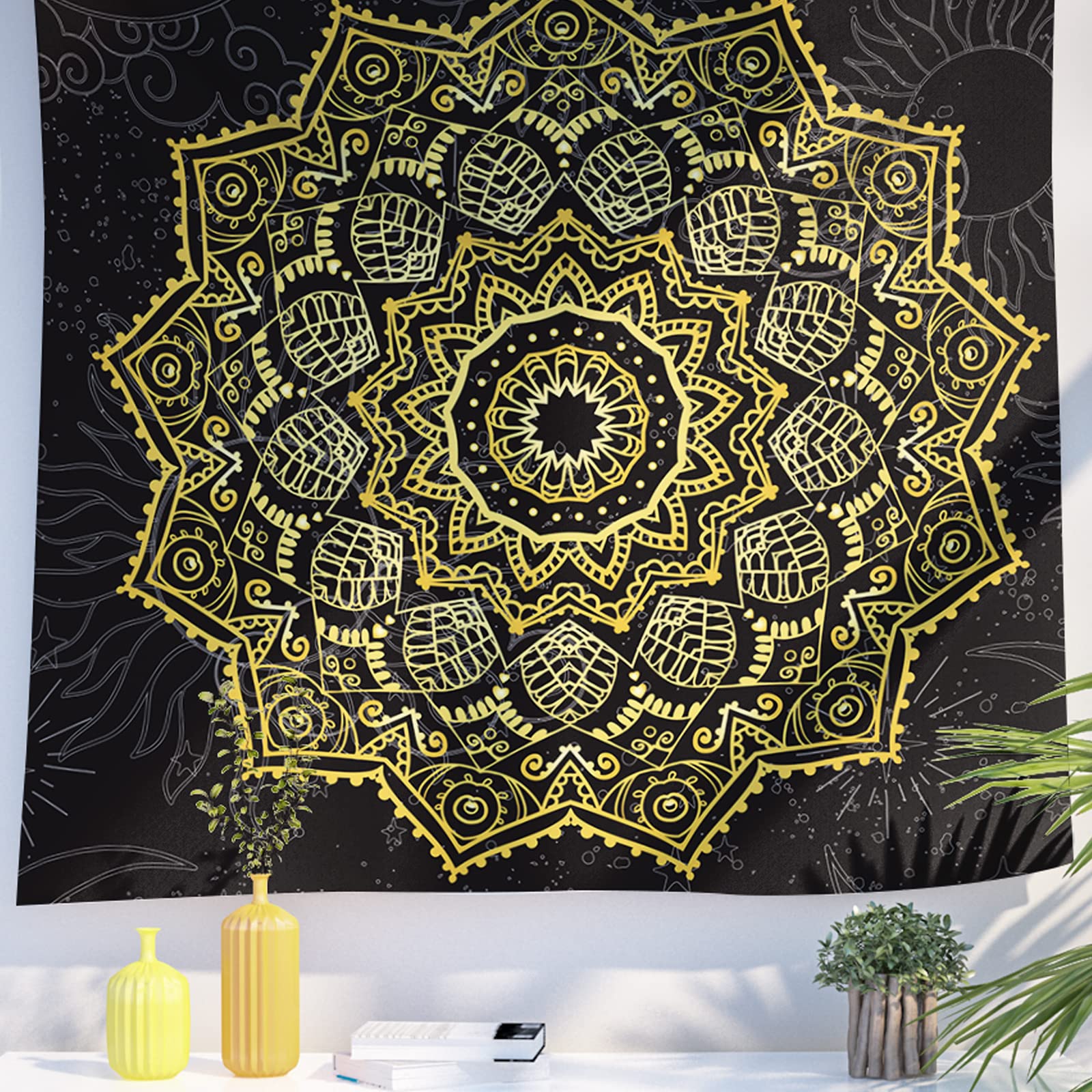Berkin Arts Decor Tapestry with Bohemian Boho Mandala Signs Symbols Icons Wall Hanging Aesthetic Backdrop Flower Floral Hippy Psychedelic for College Dorm 59.1 x 78.7 Inch