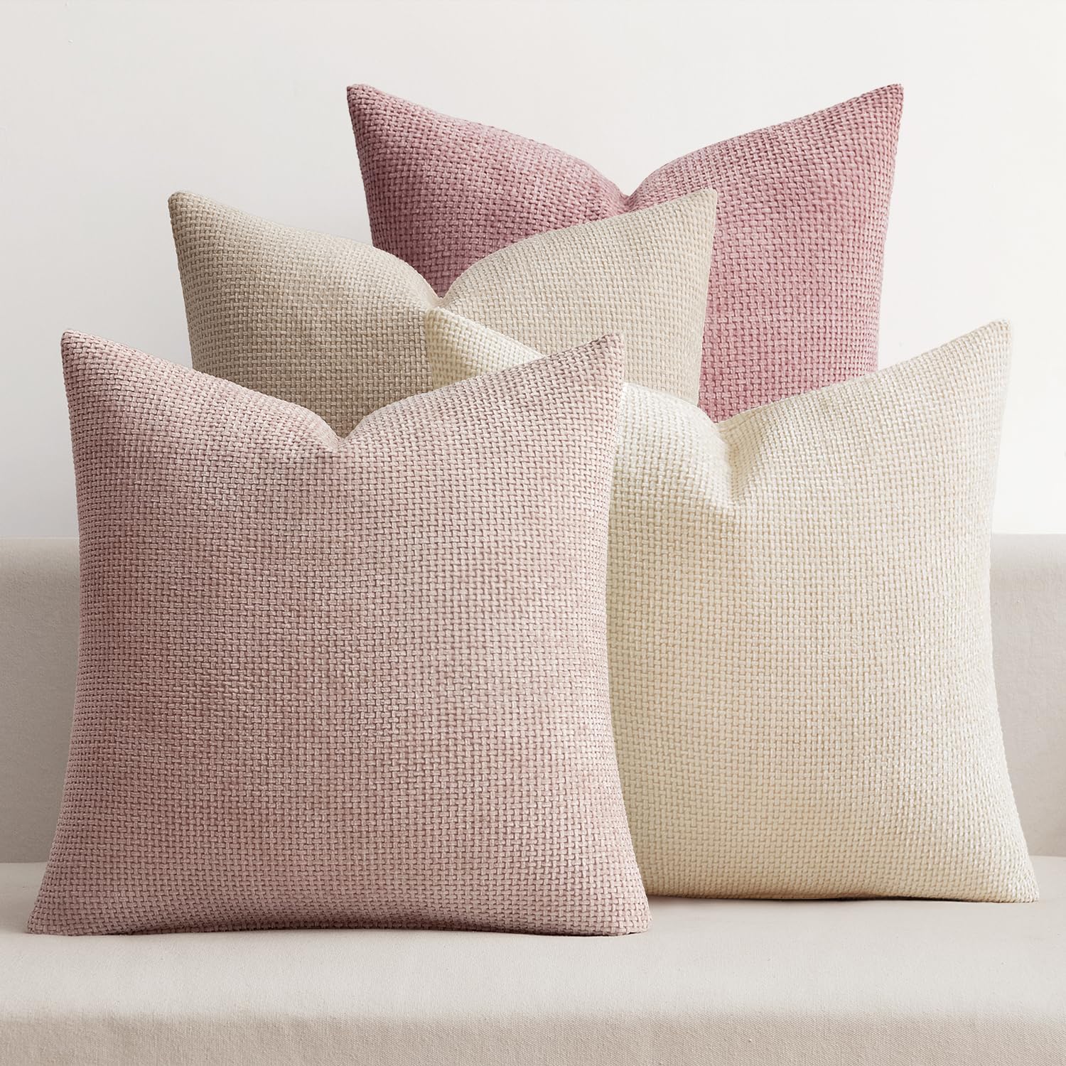 Photo 1 of MIULEE Pack of 4 Couch Throw Pillow Covers 18x18 Inch Neutral Pink Cute Decorative Chenille Pillow Covers Farmhouse Boho Accent Cushion Covers for Coquette Room Decor Spring Sofa Bedroom Living Room