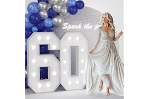 JoyMuse 4FT 60 Marquee Numbers, Large Light Up Numbers 60 for 60th Birthday Decorations Cool White Light Number 60 for Anniversary Birthday Party Decor