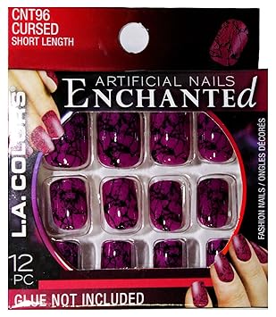 Amazon Com L A Colors 1 Box Set Enchanted Glue On Artificial Fashion Halloween Nails 12pcs Per Box Purple Black Crackle Cursed Cnt96 Beauty