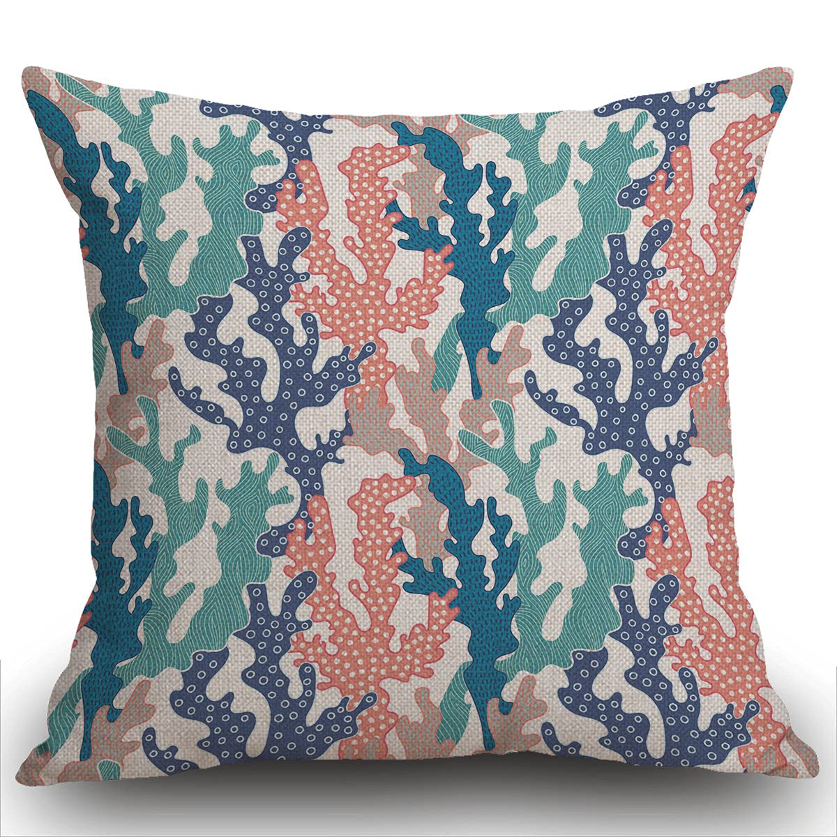 Smooffly Coral Cushion Cover Decorative Throw Pillow Cover Ocean Colorful Corals Reef Pillow Case 18 x 18 Inch Cotton Linen Square Cushion Cover for Valentine's Day Sofa Bed 45 x 45 cm