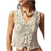 GORGLITTER Women's Embroidered Floral Crochet Vest Button Crop Summer Cowgirl Western Top Rodeo Country Concert Outfits