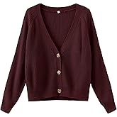 TASAMO Women's Long Sleeve Knit Sweater Open Front Cardigan Button Loose Outerwear