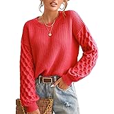 CUPSHE Women's Cable Knit Sweater Long Sleeve Crew Neck Sweaters Fall Pullover Sweater Tops