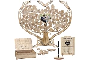DEZIWOOD Rustic Wedding Guest Book, Heart Guest Book Alternative with Wooden Drop Box, Heart Wedding Decor for Party, Personalized Engagement Guestbook Reception