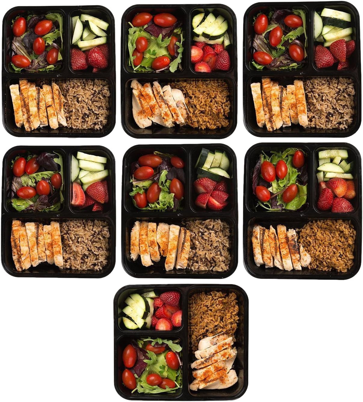 Portable Meal Prep Containers 3 Compartment Food Storage Organizer Bowls with Lids and Cutlery - 16 pack BPA Free Stackable Portion Control Containers