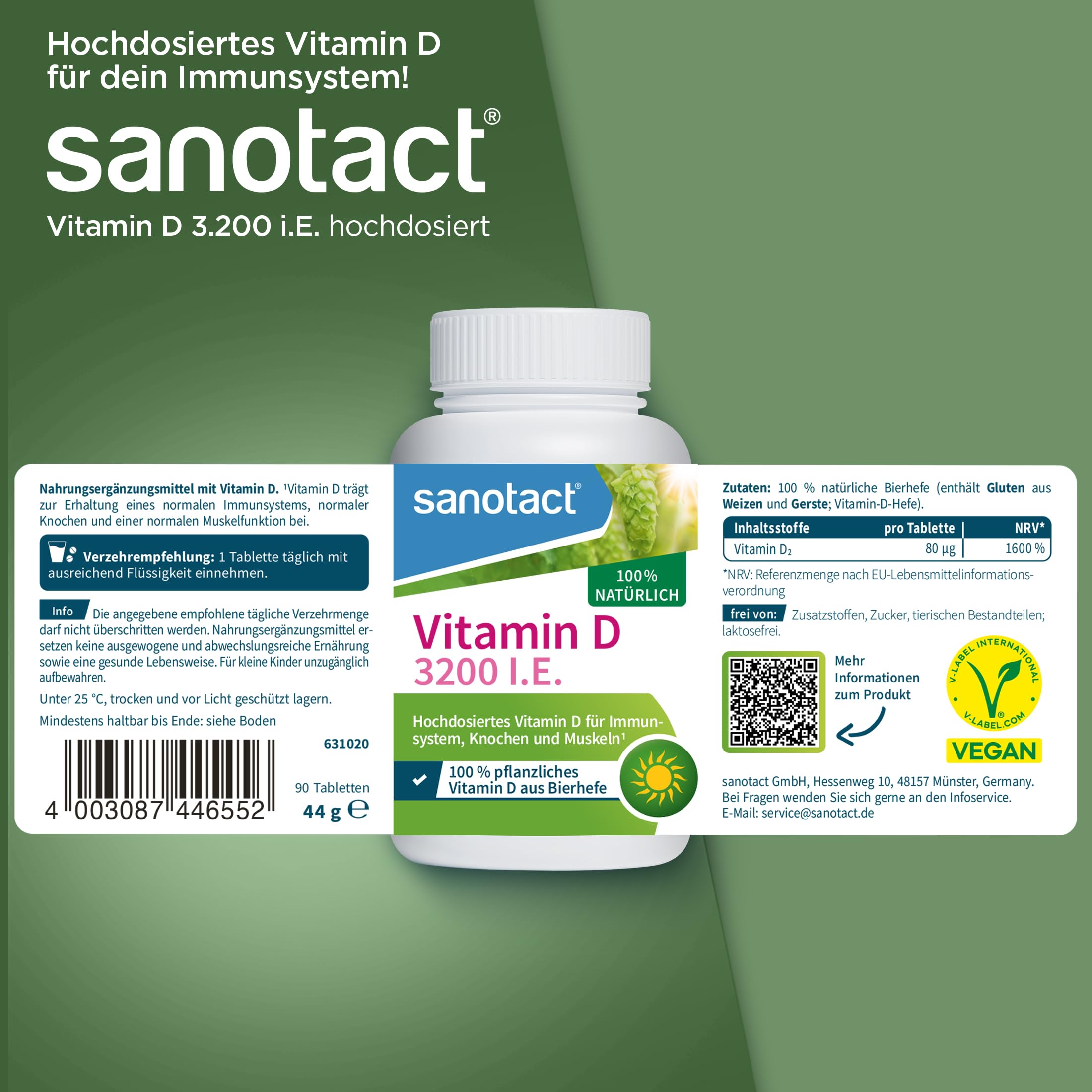 sanotact Vitamin D 3200 ie 100% pflanzliches Vitamin D aus Bierhefe, 90 natürliche Tabletten, vegan 6