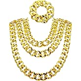 Jadive 4 Pcs Hip Hop Necklace Chain Bracelet Fake Chunky Cuban Necklace Stainless Steel Punk Jewelry for 80s 90s Rapper