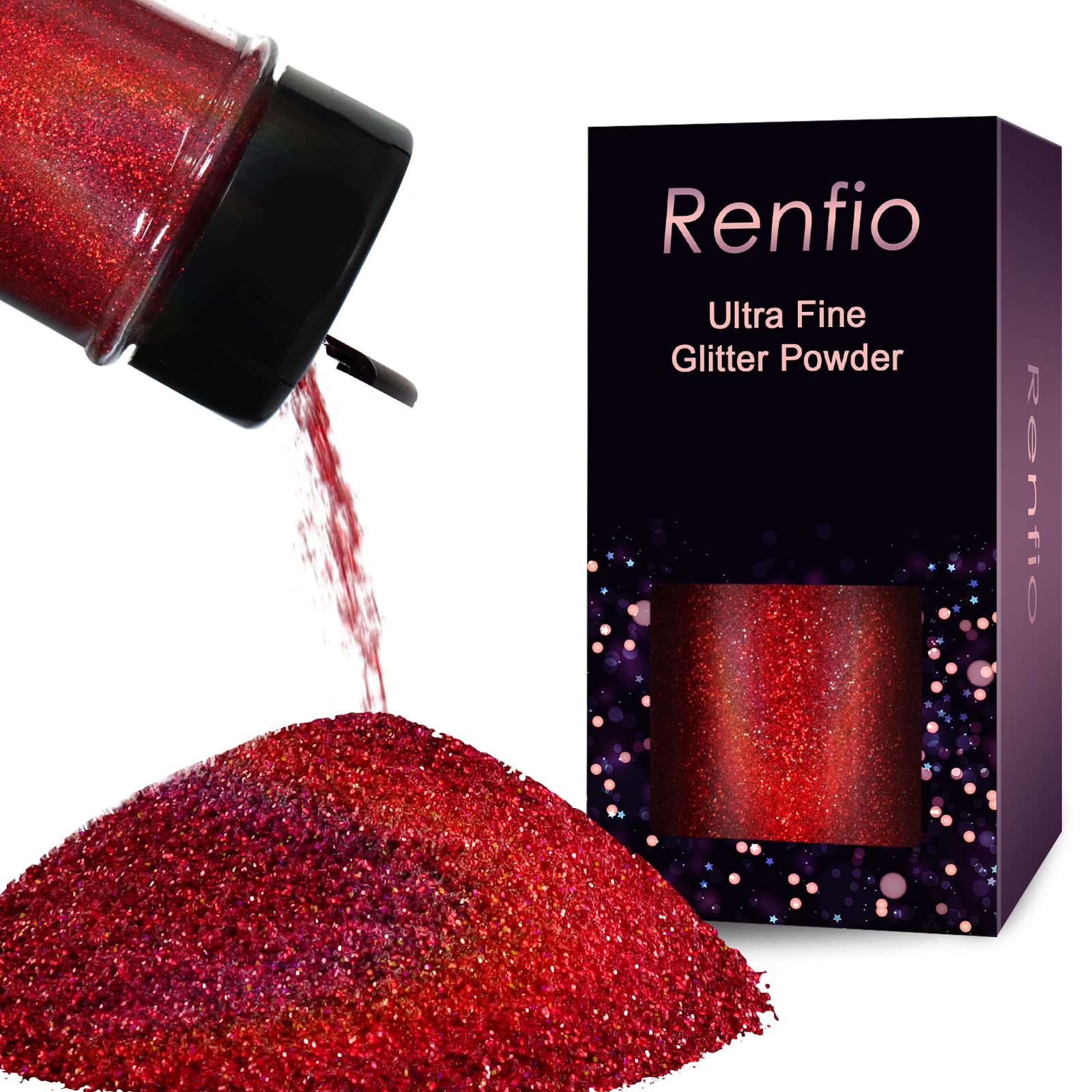 Renfio Holographic Ultra Fine Glitter Powder Metallic Resin Glitter 2.11 Oz (60g) PET Flakes Crafts Sequins 1/128" 0.008" 0.2mm Epoxy Chips Flakes for Tumblers Slime - Laser Wine Red