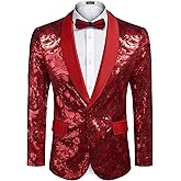 COOFANDY Men's Sequin Blazer Sparkly Glitter Jacket Shiny Floral Suit Jacket Stylish Party Wedding Banquet Prom Tuxedo