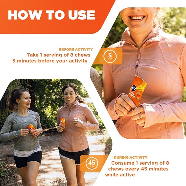 GU ENERGY CHEWS, ORANGE ENERGY GUMMIES WITH ELECTROLYTES, VEGAN, GLUTEN-FREE, KOSHER, CAFFEINE-FREE, AND DAIRY-FREE ON-THE-GO ENERGY FOR ANY WORKOUT, 12 BAGS (24 SERVINGS TOTAL)