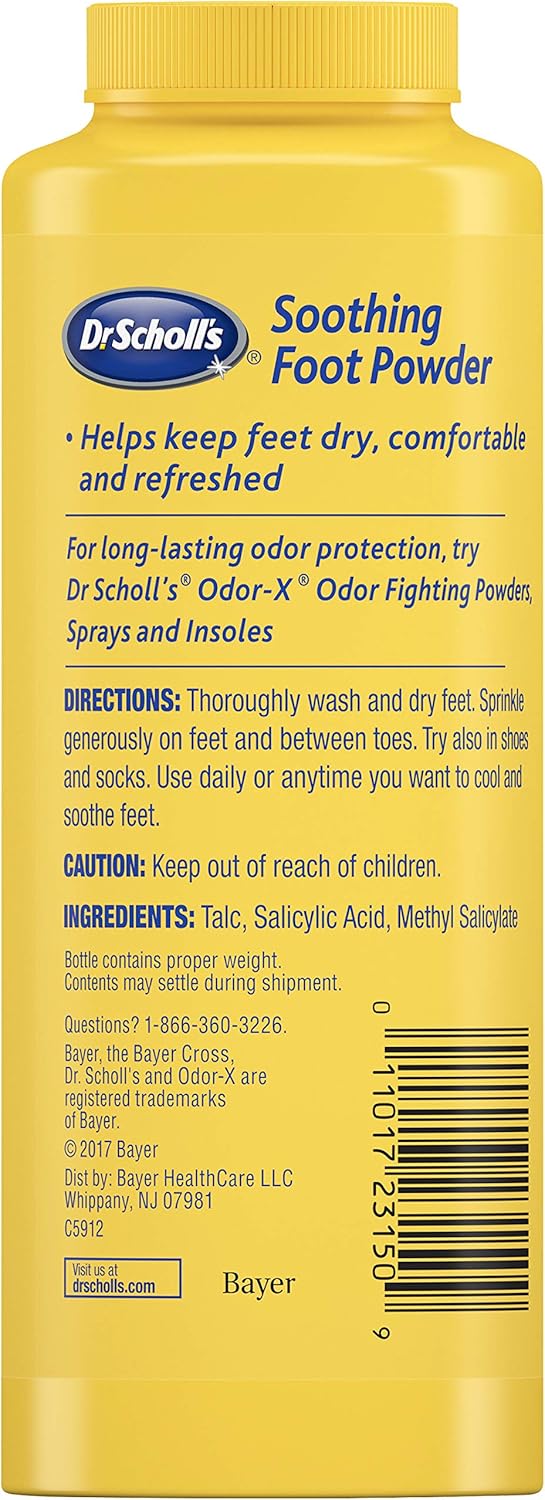 Dr. Scholl's Soothing Foot Powder, 7oz (Pack of 4) // Cooling and Soothing Powder with Fresh Scent for All-Day Protection Against Odor and Sweaty Feet: Health & Personal Care