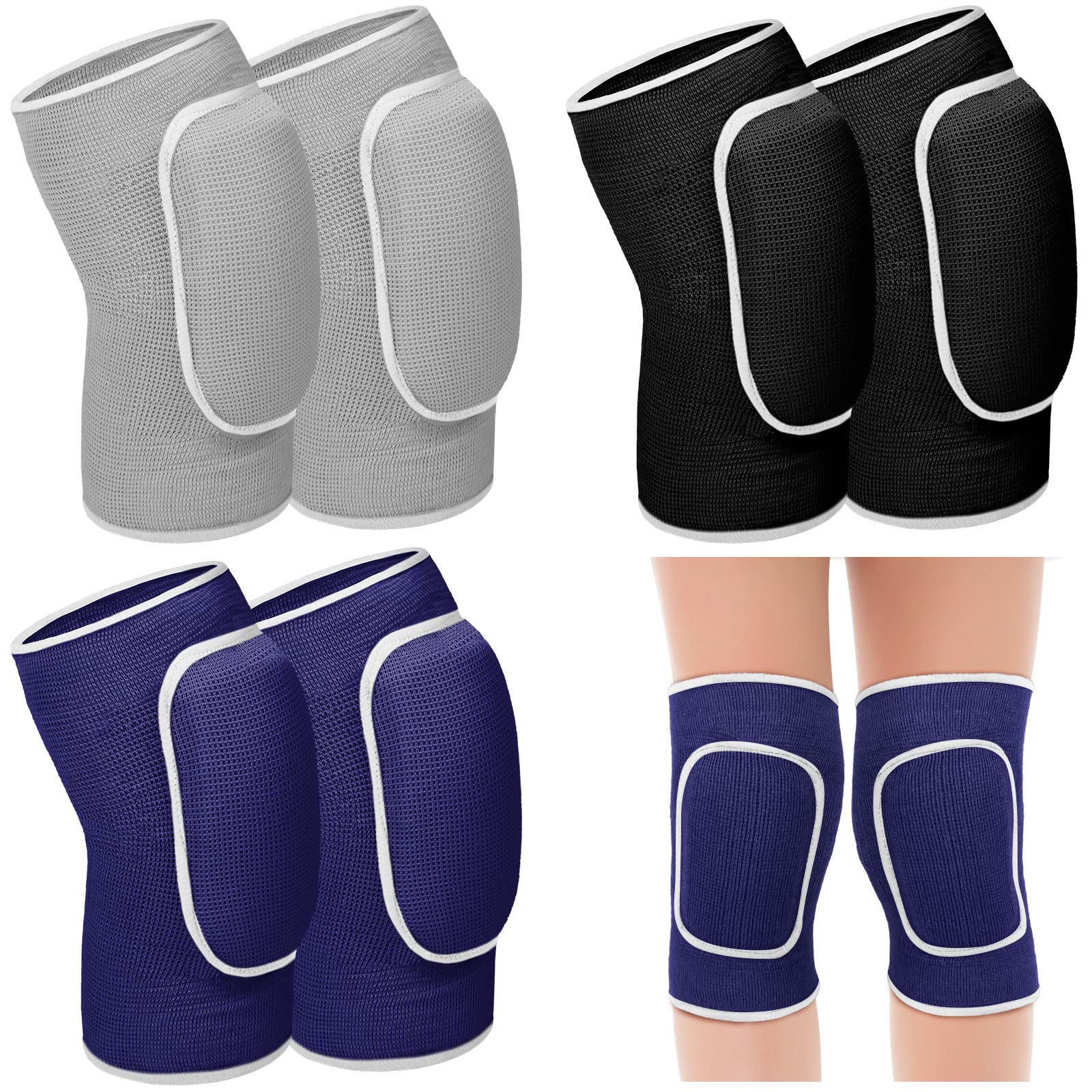 Photo 1 of Hungdao 3 Pairs Volleyball Knee Pads for Kids Soft Breathable Brace Non Slip Padded Sponge Knee Support for Girls Boys Dance, Football, Skating, Running, Youth Sports(X-Small,Black, Blue, Gray)