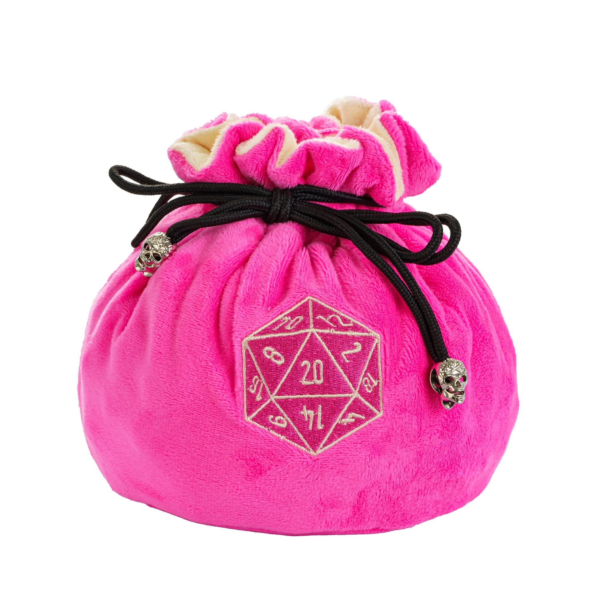 cusdie High-Capacity Velvet Dice Bags with Pockets Storage Bag Capacity 200+ Dice Holder for DND RPG Game Dices Collection(Pink)