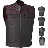 Jackets 4 Bikes SOA Men's Motorcycle Vest, Geniune Buffalo Leather, Back Armor, Inside Pockets, Motorbike Riding Club Vests Paisley Red XXL