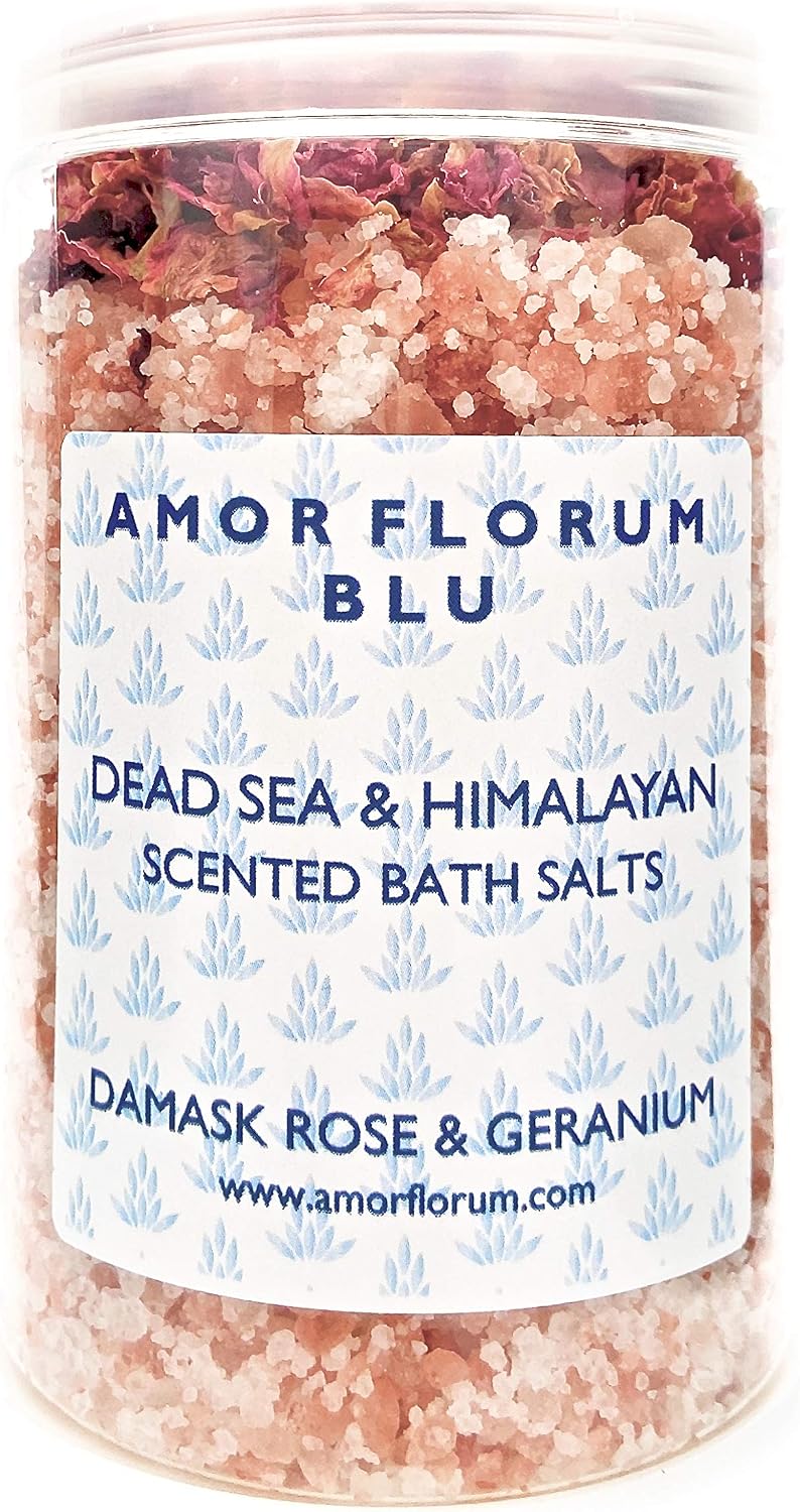 Amor Florum Blu, Himalayan and Dead Sea Bath Salts, Rose, Geranium. 100% Natural. Infused with Botanical Oils to Detox