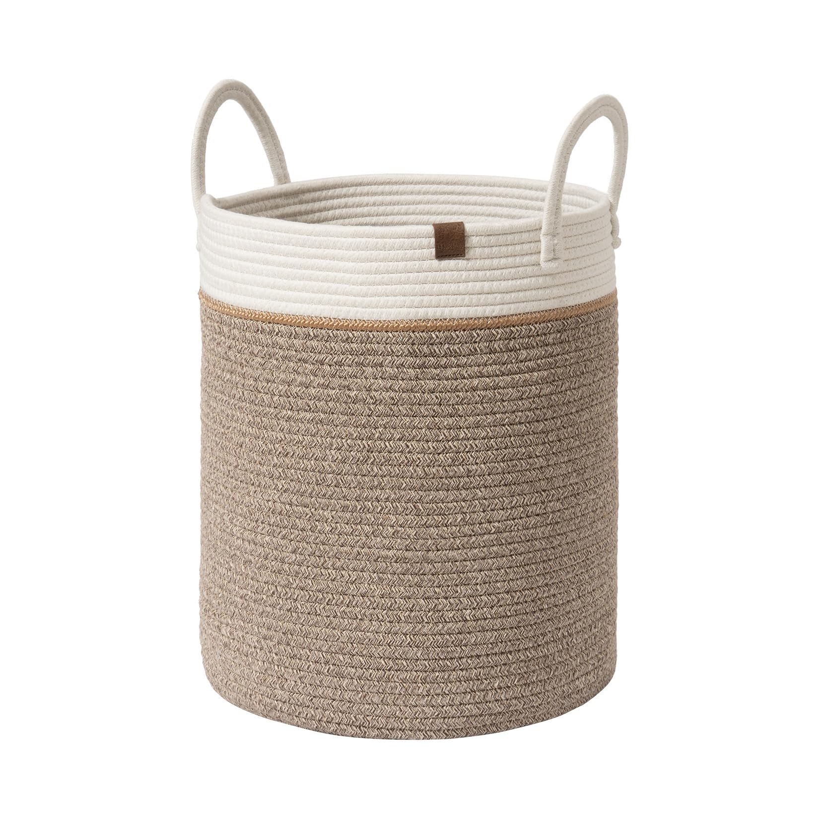 La Jolíe Muse Large Storage Basket - Cotton Rope Laundry Basket with Handle for Diaper Blanket Toy Towel Woven Laundry Basket Home Decor, Pewter Morch-M