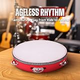 Flexzion 8 Inch Wooden Round Tambourine with 8 Jingles Red Handheld view 4