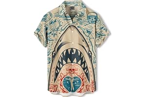 DADDYLOCO Hawaiian Shirt,Ocean Print Shirt, Short Sleeve Button Down,Regular Fit