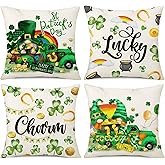 NIGHTWISH St Patricks Day Pillow Covers 18x18 Set of 4 Shamrock Truck Gnome St Patricks Day Decorations Lucky Charm Clover Throw Cushion Case for Sofa Couch