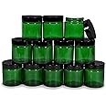 Vivaplex, 12, Green, 4 oz, Round Glass Jars, with Inner Liners and black Lids