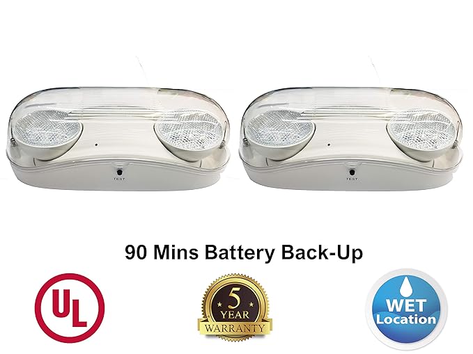 Outdoor Rated UltraBright White LED Emergency Light(Bug Eyes) with Battery Backup, Wet Location