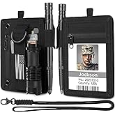 LIUGX Tactical ID Card Holder, 900D Nylon, Hook & Loop Patch Badge Holder, Waterproof Zipper Pocket, Neck Lanyard Key Ring and Credit Card Organizer, RFID Blocking