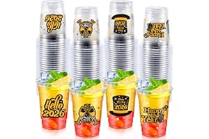 FoldTier 50 Pcs New Year Cups 12 oz Hello 2026 Plastic Cups Disposable Happy News Years Eve Cup Clear Glasses for Cold Beer Beverage Ice Cream Snacks Hello 2026 Party Supplies Decoration (New Year)