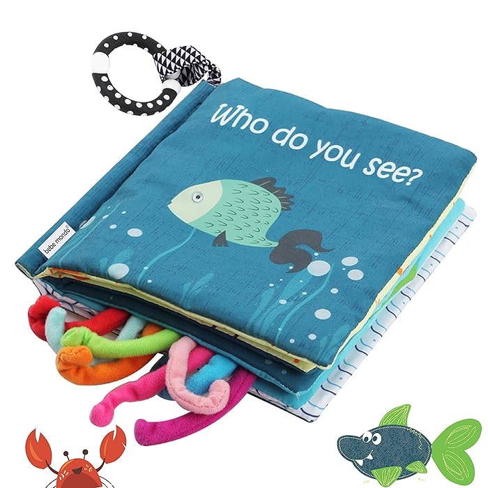 Sea Animal Non-Toxic Fabric Cloth Book,Tails book (Fishy Tails), Soft Activity, Crinkle Books and Toys for Early Education for Babies, Infants,Toddlers, Kids with Teether,Teething book, Octopus, Shark