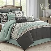 LANCO MODERN LIFESTYLE Queen Comforter Set, Blue Grey, 10 Piece Bed in a Bag for All Seasons, Luxury Extreme Comfort Bedding Sets with Bedskirt, Pillow Shams, Euro Shams and Decor Pillows