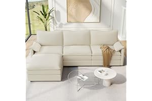 Comfy Cloud Couch with Movable Ottoman Deep Seat Chenille L Shaped Modular Sofa,108" Modular Sectional Sofa, Sectional Couche