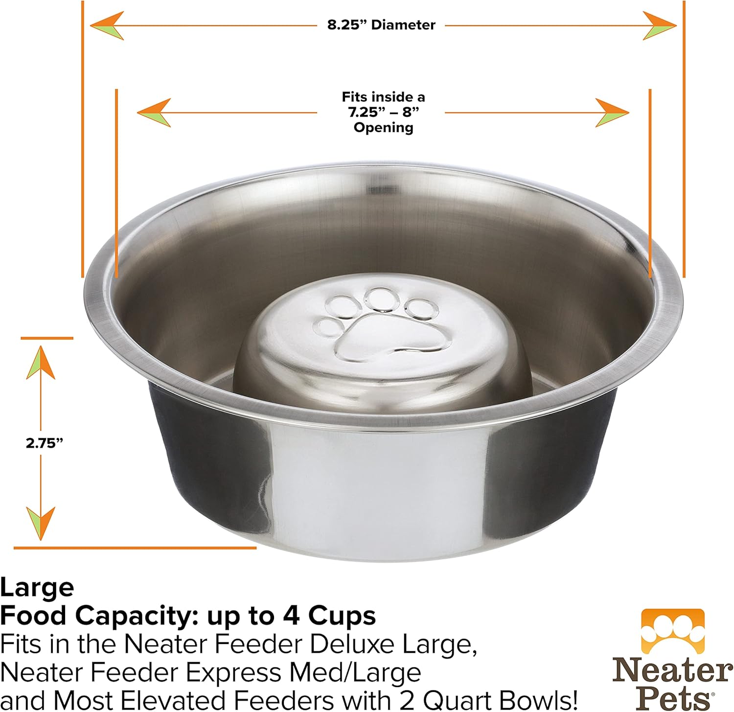 Neater Pet Brands Slow Feed Bowl Stainless Steel (1000ml) Fits in Large