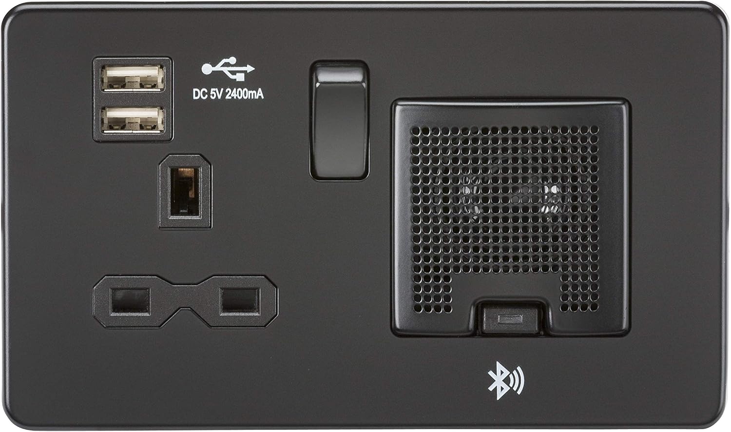 Knightsbridge SFR9905MBB Screwless Decorative, Matt Black, Black / Black, Socket - Single + Bluetooth - Image 3