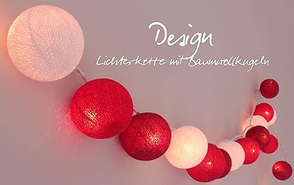 Lichterkette mit 35 Kugeln aus Baumwolle 'La vie en rose' - Cotton Ball Lights, innen