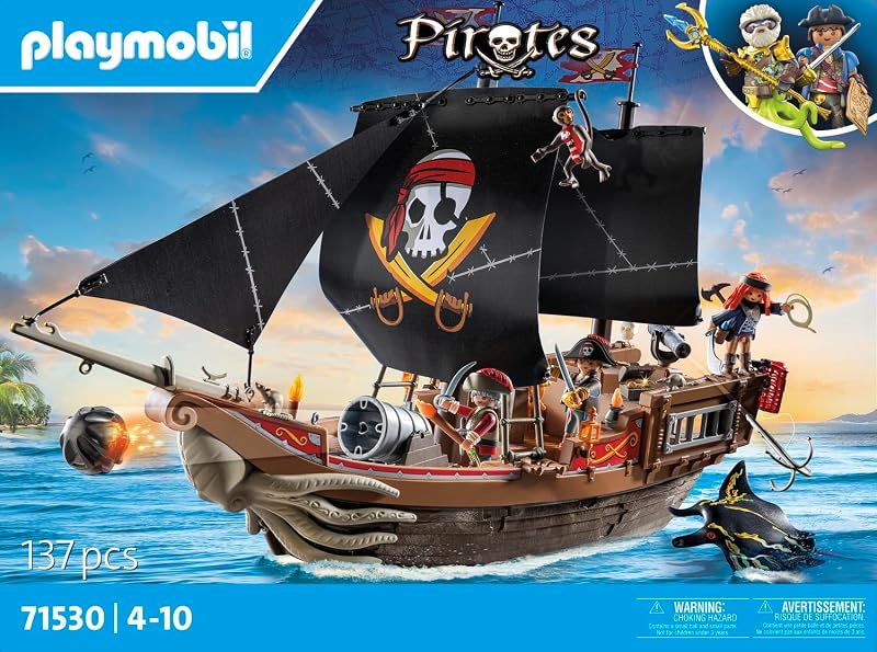 71530 Bateau Pirates - Prenez Le Large et embarquez pour Une Chasse au trésor en mer aux côtés des Pirates - Comprenant des canons, des projectiles et Un Ancre - Pirates - Dès 4 Ans
