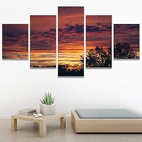 SIGNWIN 5 Panel Canvas Wall Art Cityscape Sunset...