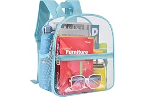 Busiuw Clear Backpack for Stadium Events 12x12x6 Mini Small Clear Backpack with Front Pocket for Concert Sport Events Work Travel(Blue)