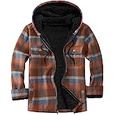 Ephemoca Men's Flannel Plaid Hooded Jackets Full Zip Sherpa Fleece Lined Hoodies Fashion Warm Coat
