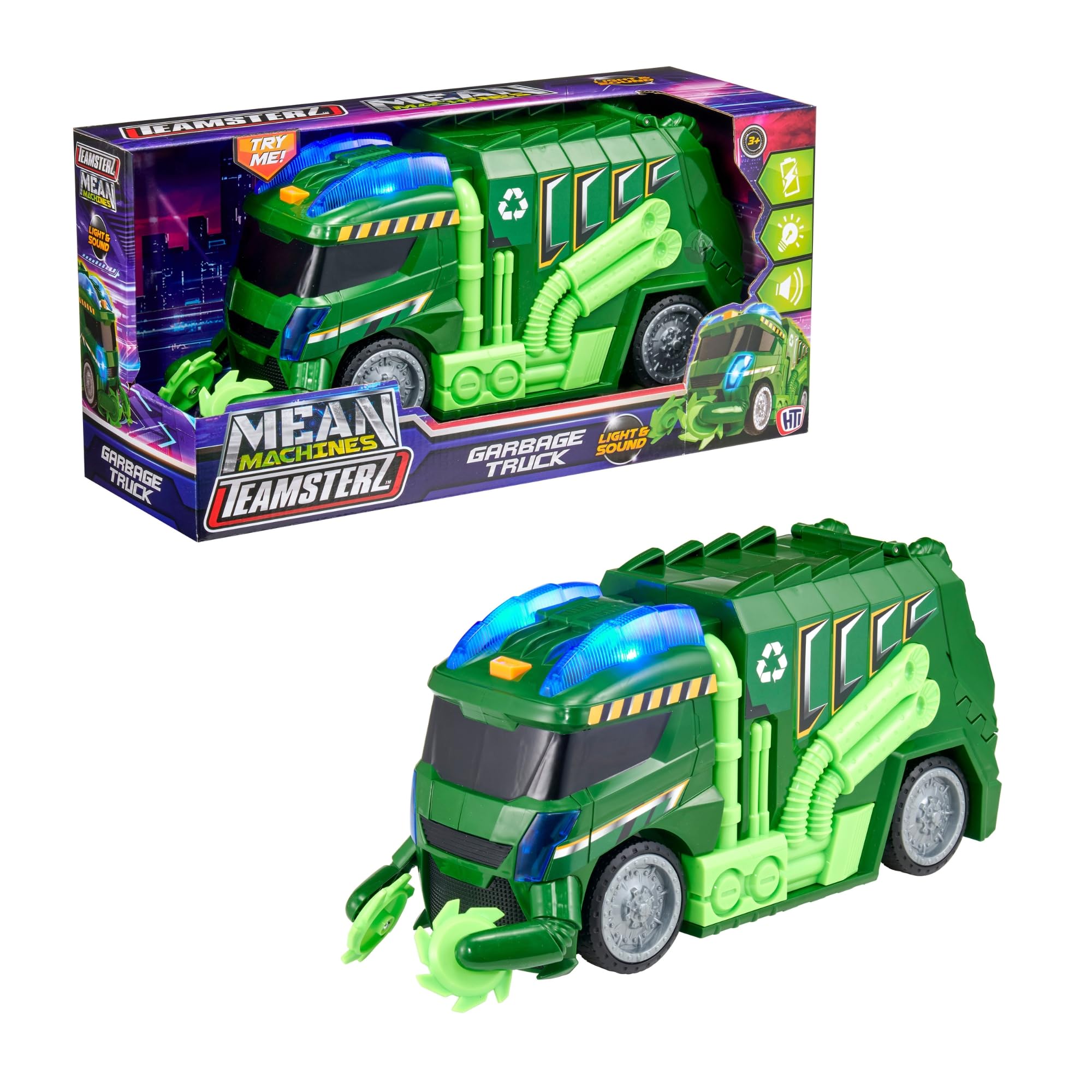 Teamsterz Mean Machine Garbage Truck Toy | Light & Sound Garbage Truck Vehicle | Construction and Waste Collection Toy For Kids | Kids' Play Figures & Vehicles Toy Car Set | Ages 3+