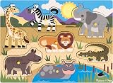 Melissa & Doug Animals Mini Puzzle Pack Safari Peg Puzzle Wooden Toy 3+ view 4