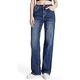 SEVEGO Women's 32"/34"/36" Tall Straight Leg Jeans Mid Waisted Stretchy Loose Denim Pants Casual Baggy Jean Trousers